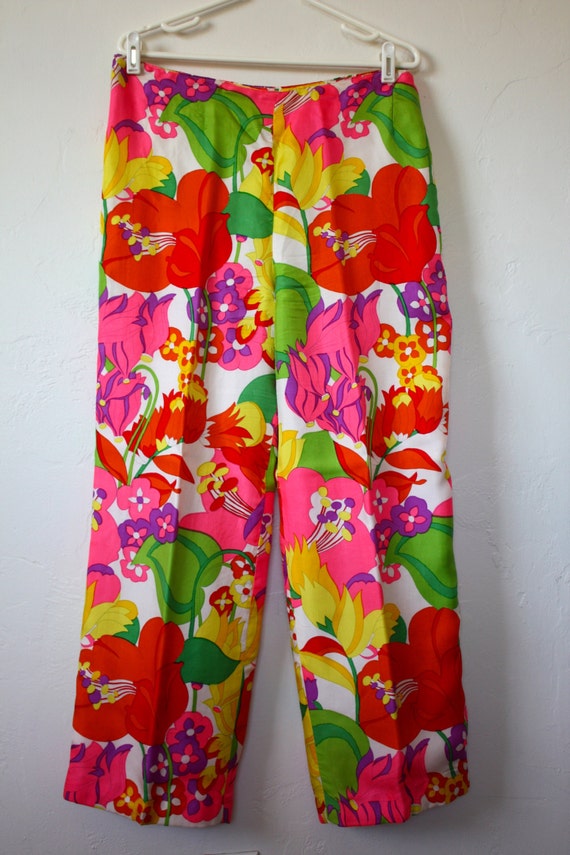 Vintage Silk Psychedelic Floral Print Pants