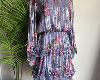 Silk Lavender Floral Tiered Ruffled Dress