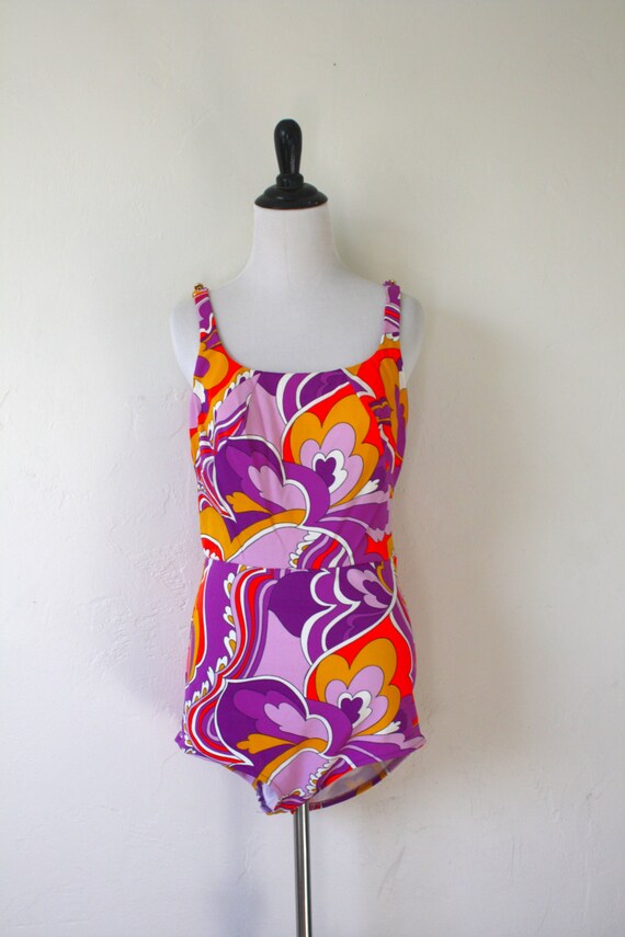 Vintage Psychedelic Print Swim Romper Suit