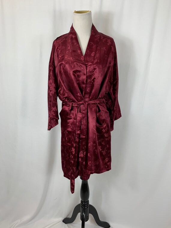 Vintage Burgundy Embossed Silk Robe