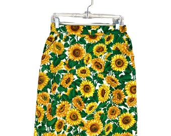90's Sunflower Print Pencil Skirt