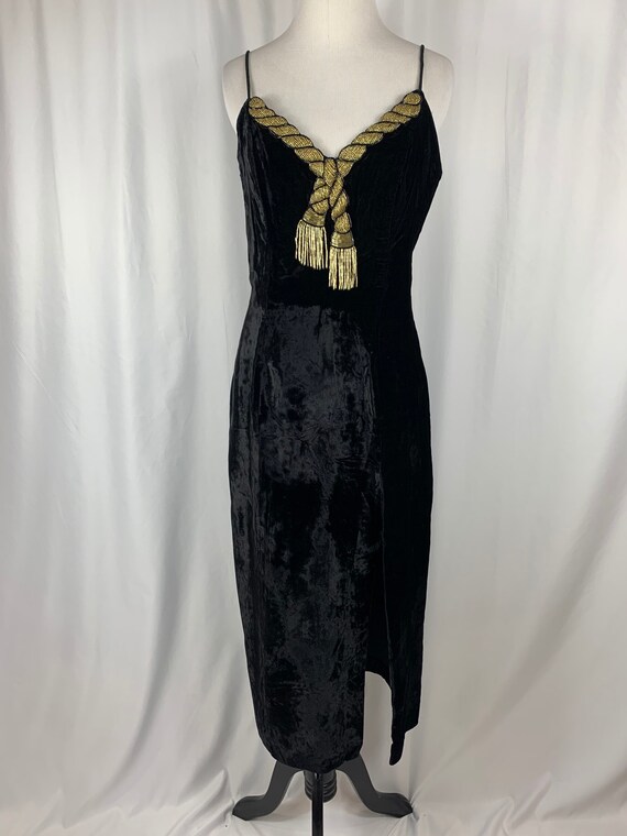 Vintage Black Velvet Beaded Maxi Dress