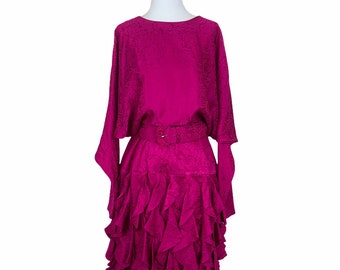 Fuchsia Silk Ruffled Dress