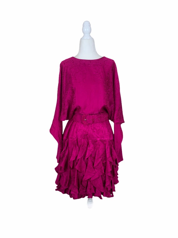 Fuchsia Silk Ruffled Dress - image 1