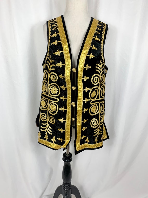 Vintage Gold Embroidered Black Velvet Vest