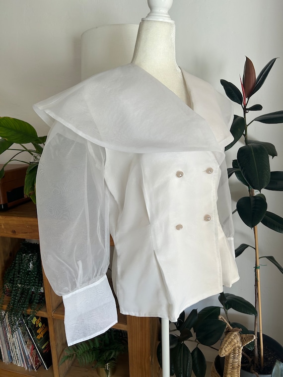 90's White Chiffon Statement Blouse - image 2