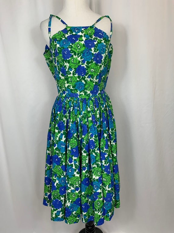 Vintage Blue And Green Floral Fit and Flare Sundre