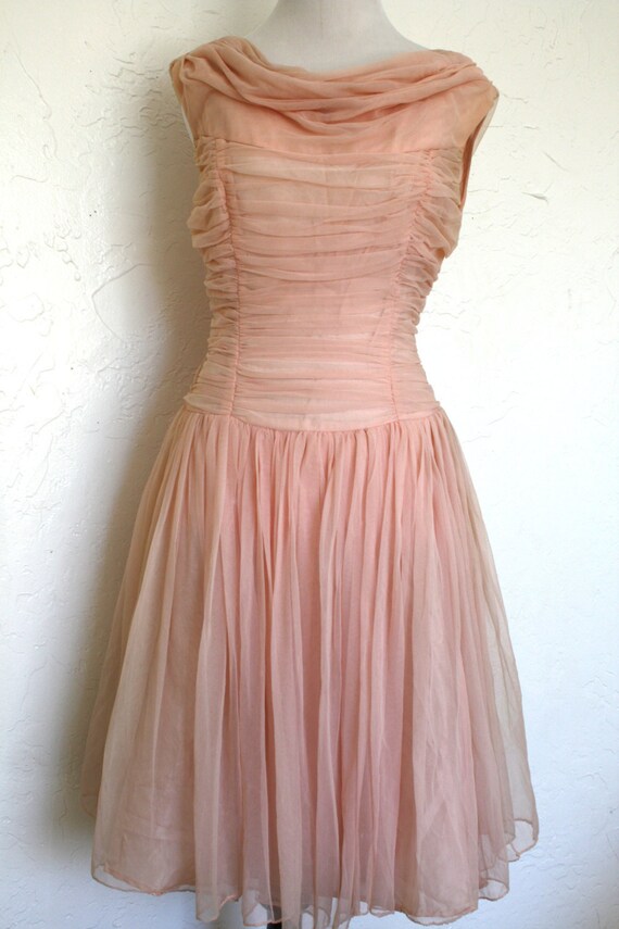 Vintage 50’s Pink Chiffon Tea Length Gown