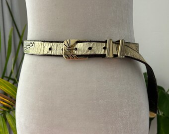 White Leather Belt W/ Gold Tone Star Engraved Round Studs  display picture 1