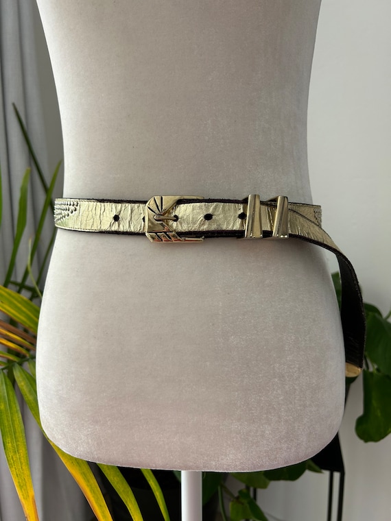 Gold Leather Belt with Gold Studs