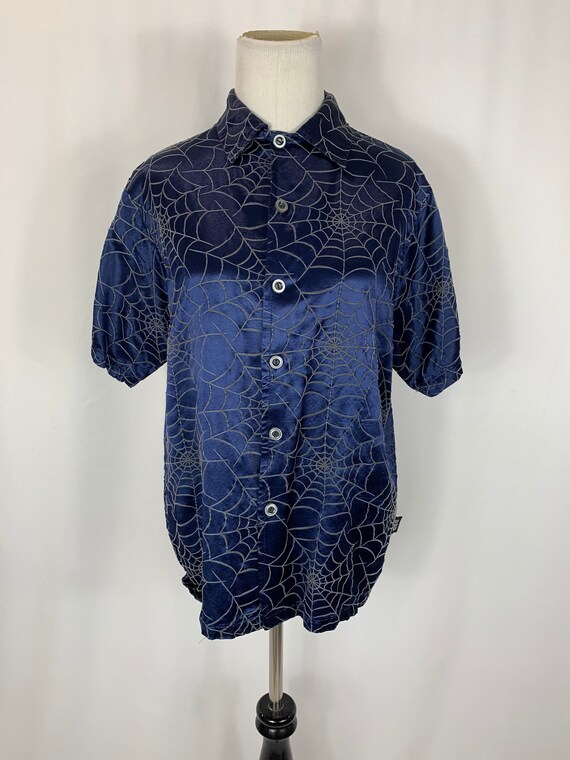Vintage 90’s Blue Satin Spiderweb Blouse