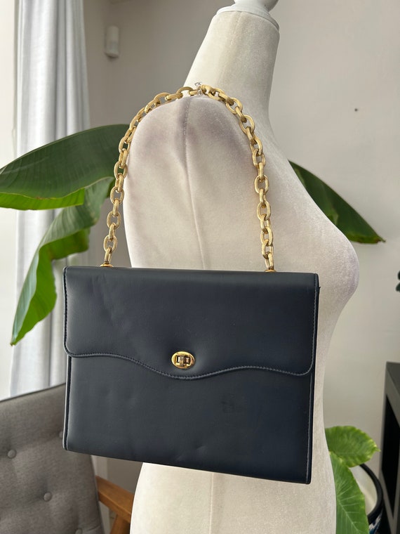 90's Navy Blue Leather Shoulder Bag - image 1