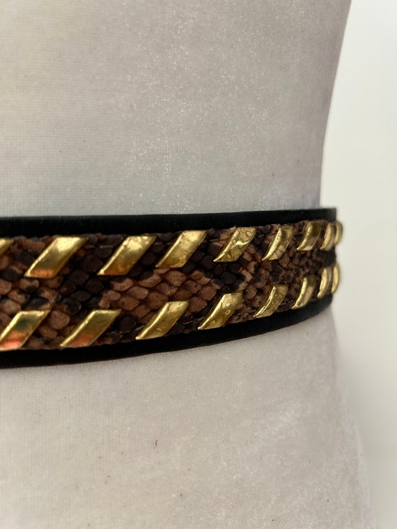 Vintage MCM Snakeskin Gold Leather Belt - image 3