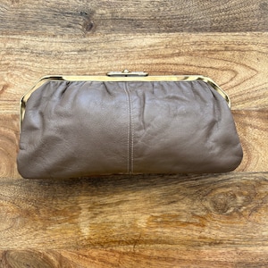 Brown Leather Clamshell Clutch