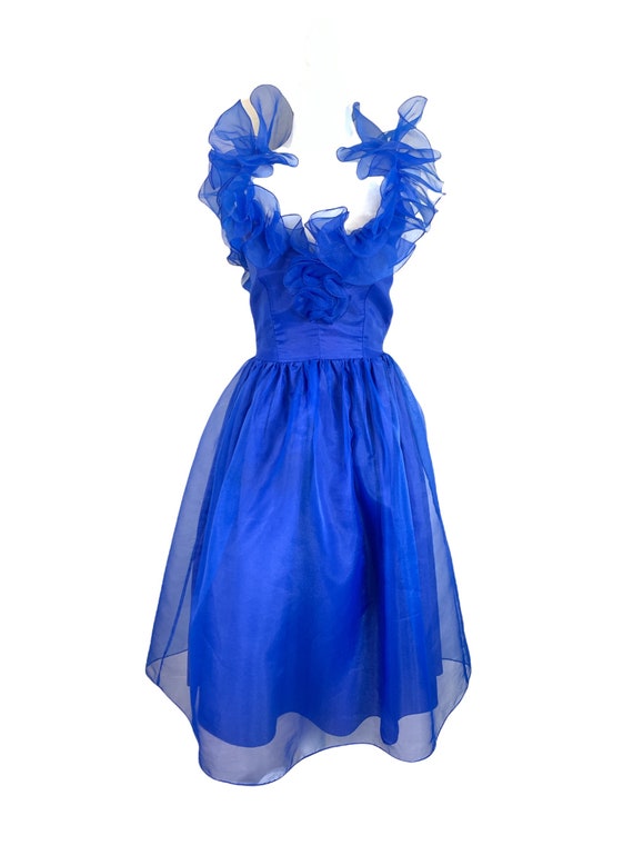 70’s Royal Blue Chiffon Tea Length Gown - image 4