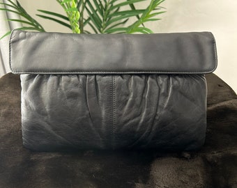 Oversized Soft Black Leather Clutch