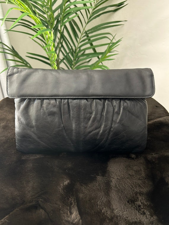 Oversized Soft Black Leather Clutch