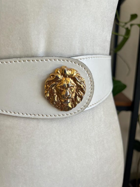 Vintage Anne Klein White Leather Lion Head Statement Belt - Etsy display picture 1