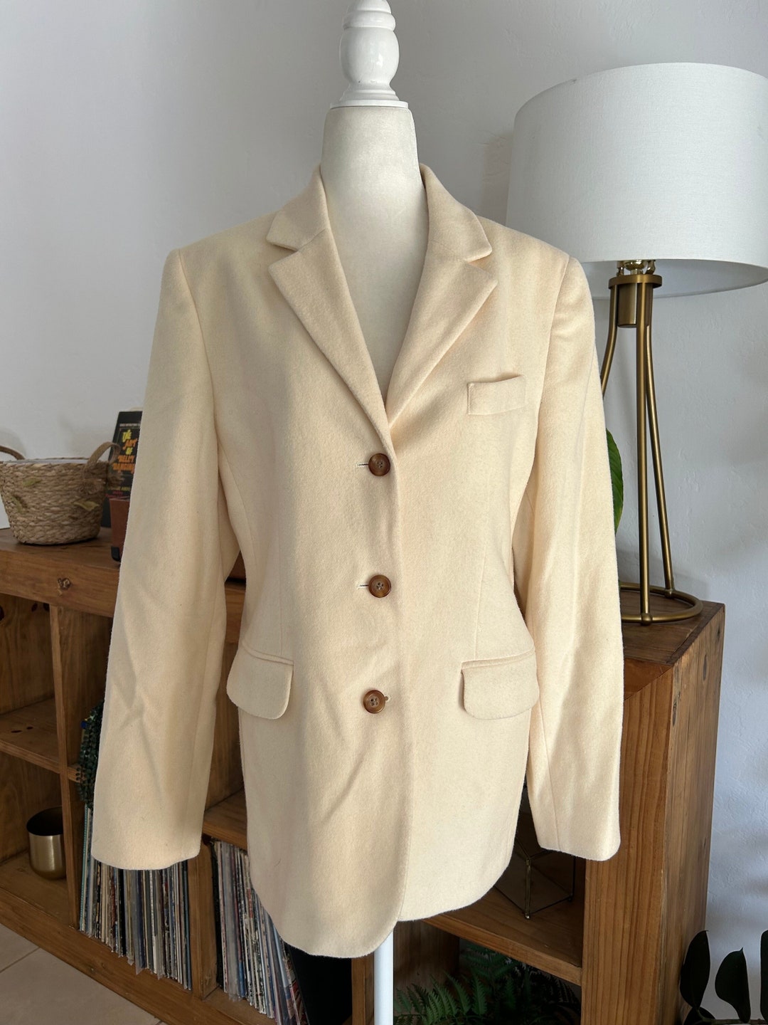 90's Cream Wool Blazer Etsy
