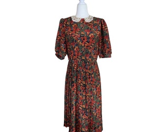 Vintage Autumn Leaf Print Dress
