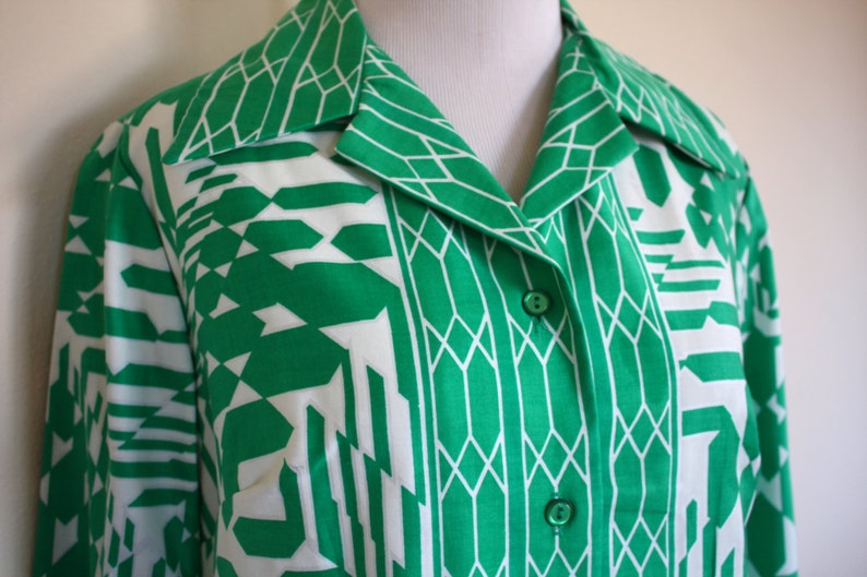 Vintage Alex Colman Emerald Geometric Print Blouse