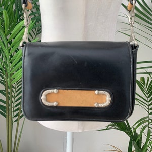 60’s Black Leather Box Shoulder Bag