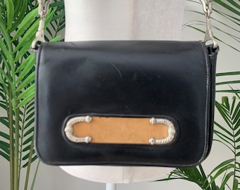 60’s Black Leather Box Shoulder Bag