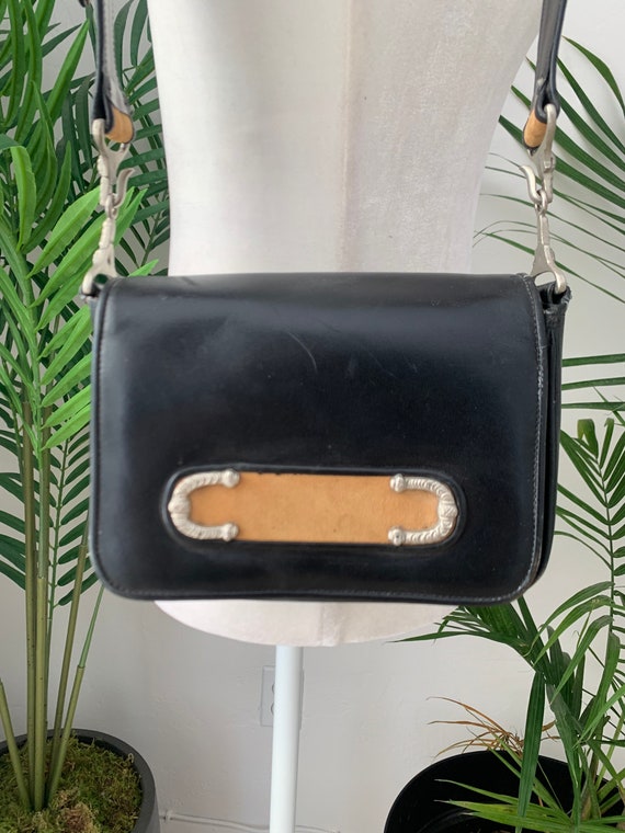 60’s Black Leather Box Shoulder Bag