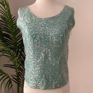 50's Blue Beaded Sequin Knit Shell image 2