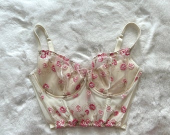 Y2K Victorias Secret Corpete Floral Creme 34D