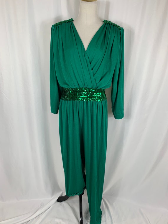 Vintage Emerald Green Sequin Disco Jumpsuit