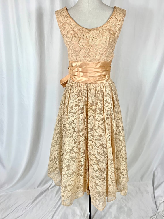 Vintage 50’s Peach Lace Tea Length Gown