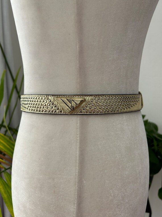 Gold Leather Belt with Gold Studs - image 3