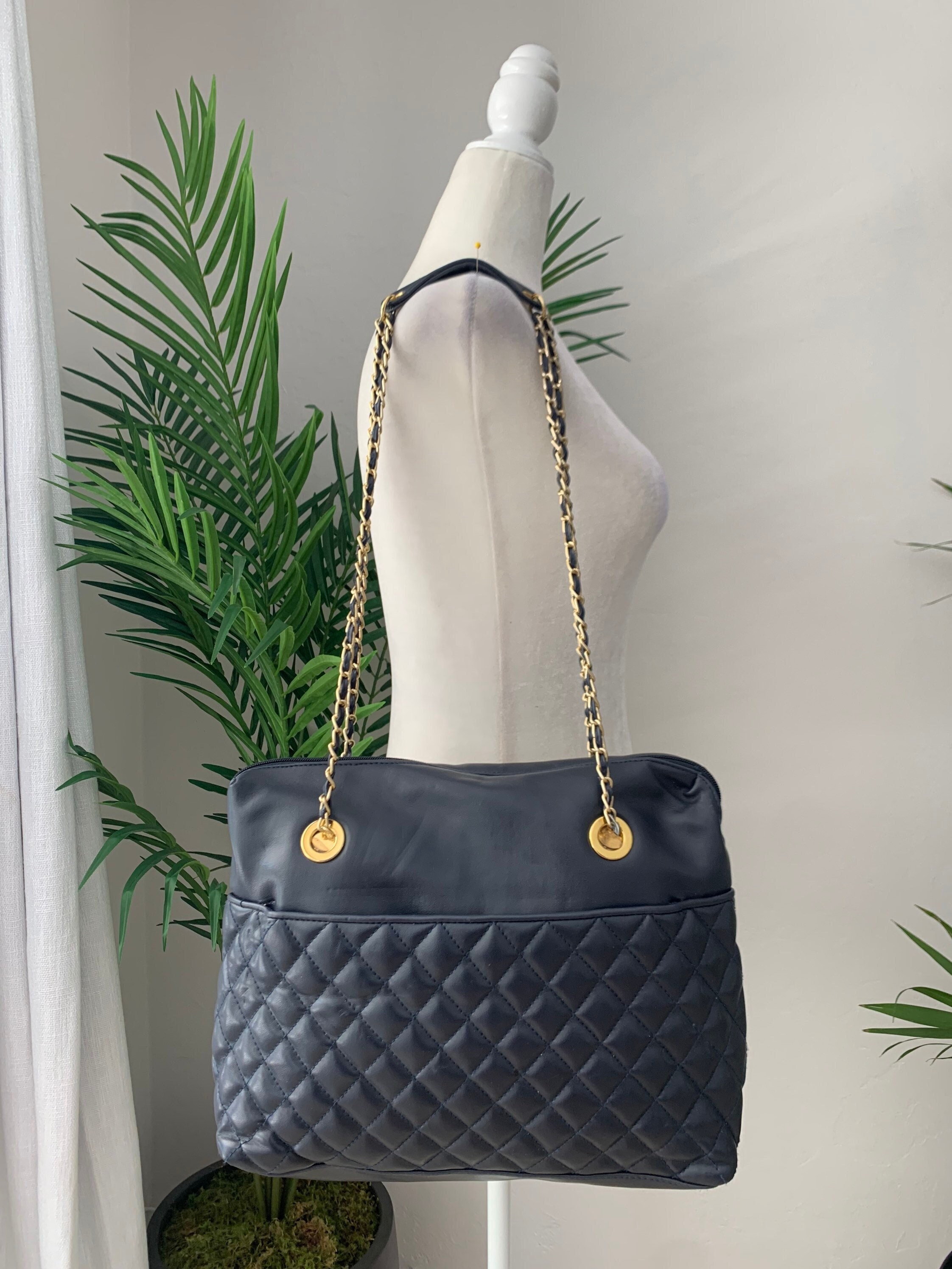 90's Navy Quilted Gold Chain Bag -  India