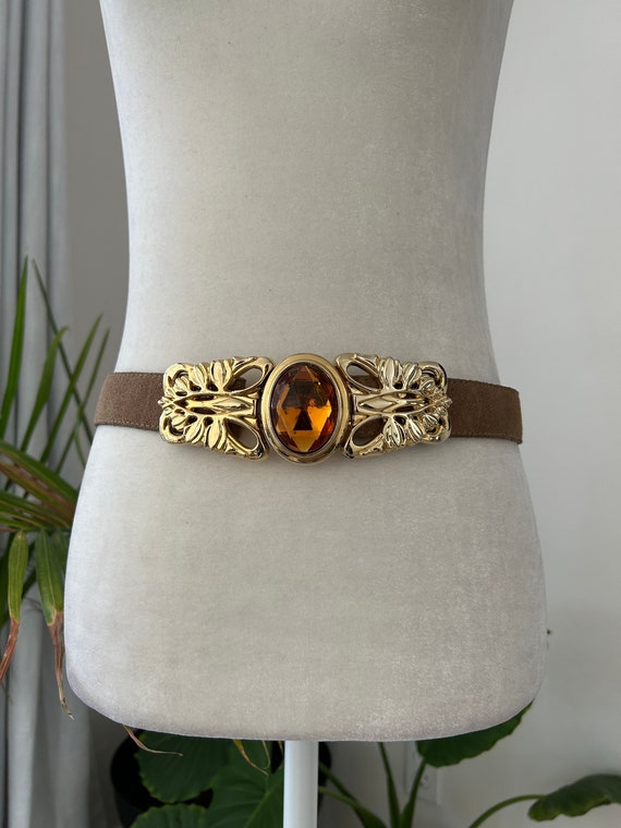 Jeweled Tan Suede Belt - image 1