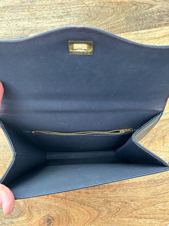 90's Navy Blue Leather Shoulder Bag - image 3