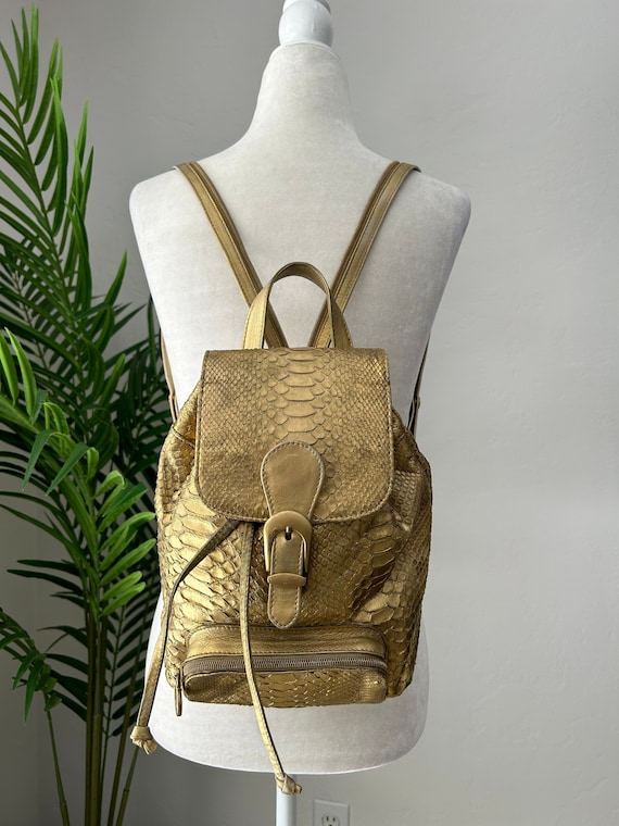 Gold Snakeskin Mini Backpack