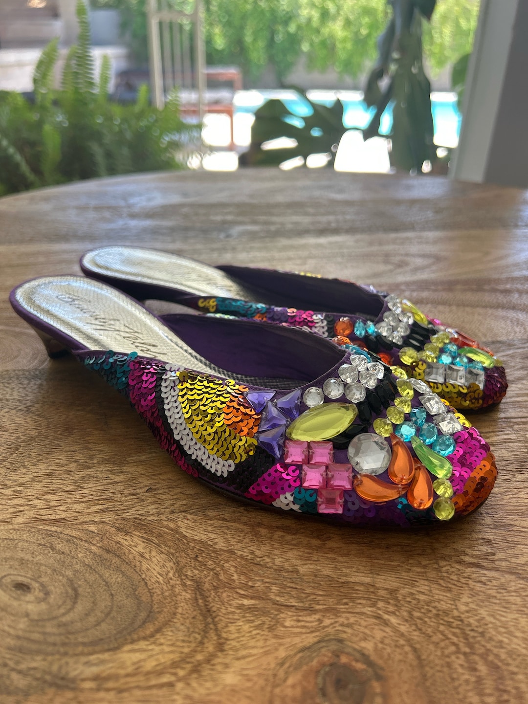 Chaussures à Talons Beverly Feldman 'Chaton' Perles Or/ambre/noir - Taille 7M US, Occasion Bon état