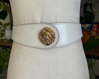 Anne Klein Womens Snake Chain Belt Gold Lion Buckle Stretch vintage 1970s XS S Vintage Anne Klein Gold Lion Head Logo Buckle Reversible  main image 3