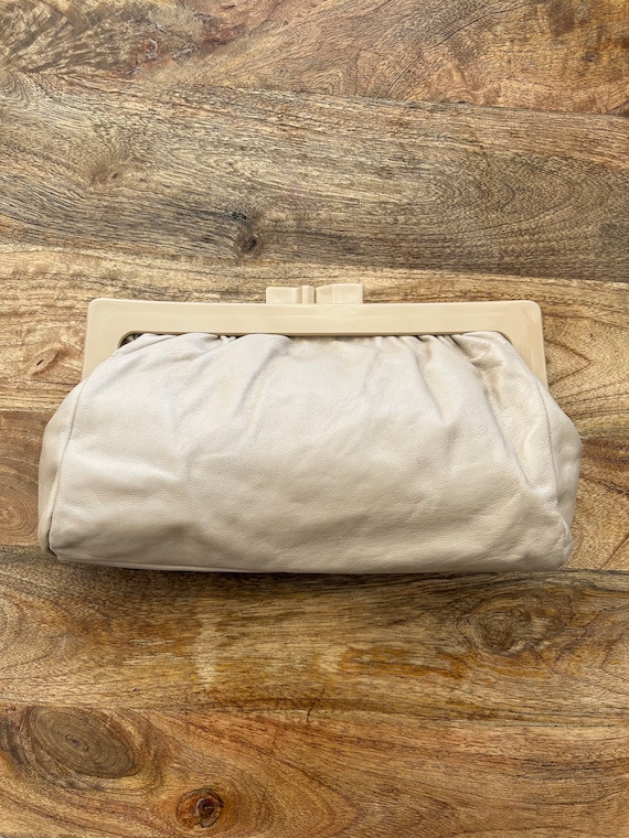 Nude Leather Clamshell Clutch