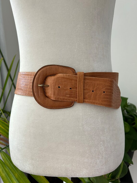 Snake Skin Embossed Leather Belt - image 1