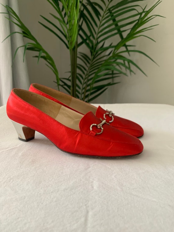 60's Delman Red Silk Satin Heels 6.5B - image 1