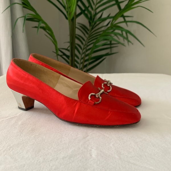 60's Delman Red Silk Satin Heels 6.5B