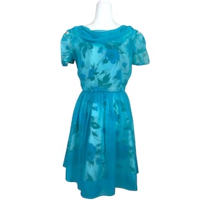 50’s Blue Chiffon Tea Length Gown