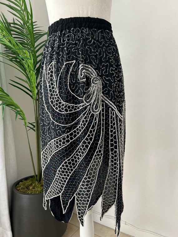 Vintage Black and White Silk Beaded Skirt - image 3