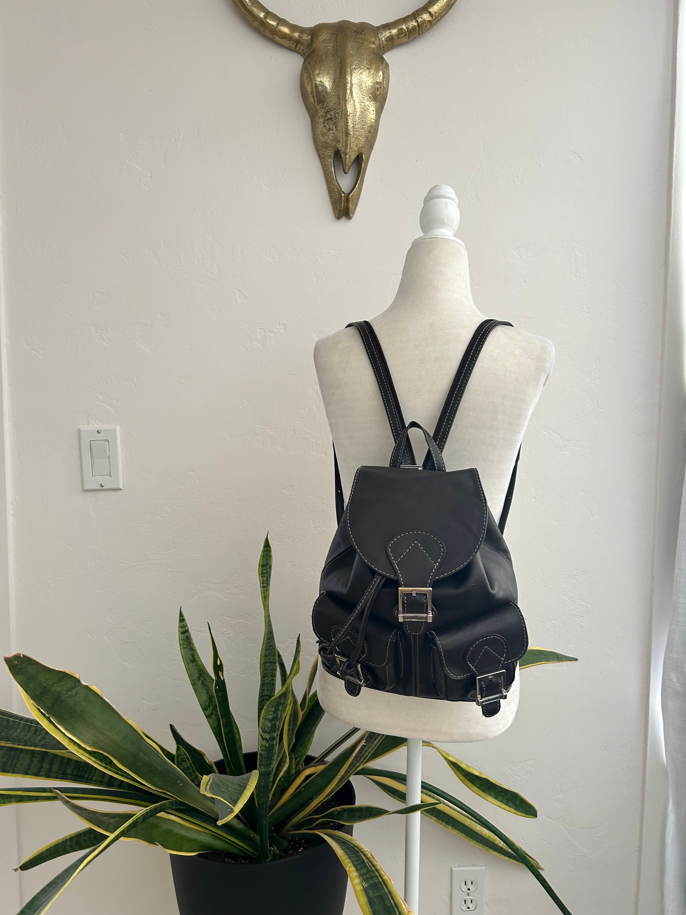 Brown Leather Mini Backpack - Etsy