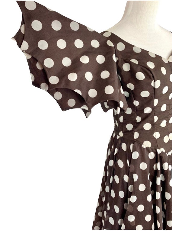 60's Bat Wing Brown Polka Dot Fit and Flare Dress - image 1