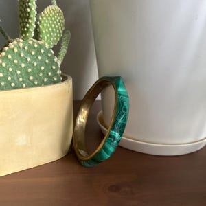 Vintage Brass and Malachite Bangle Bracelet
