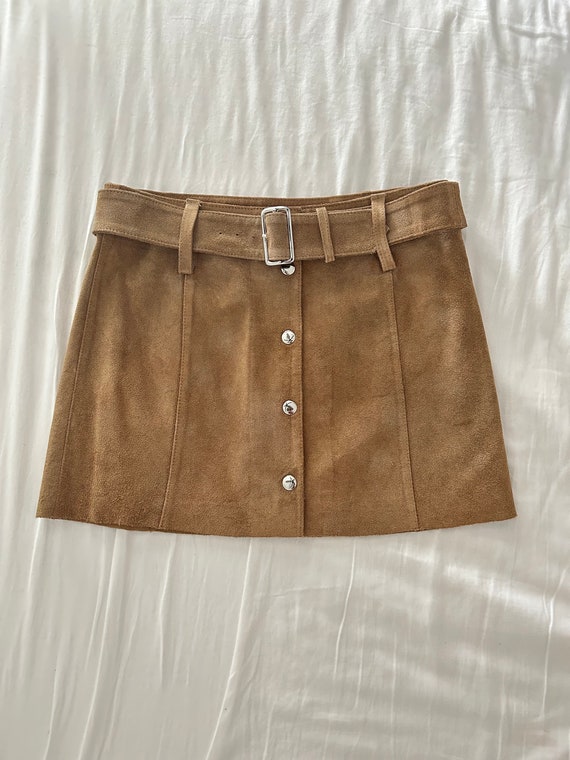 Tan Suede Mini Skirt with Belt