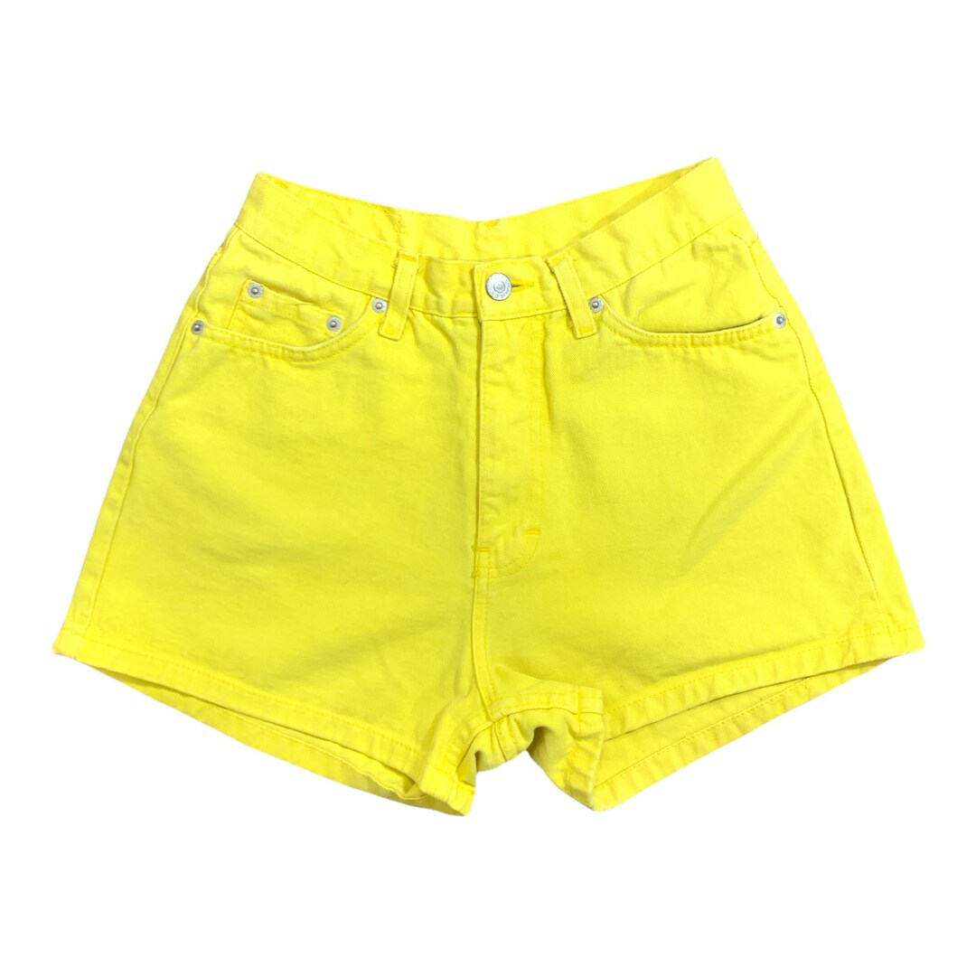 90's High Waisted Yellow Denim Shorts Etsy